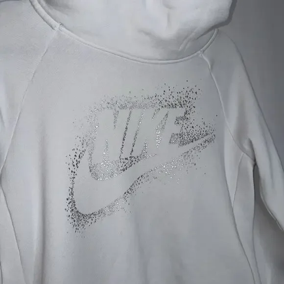 Nike Women’s Rally Metallic Pullover Hoodie Funnel Neck White Size Medium - Picture 2 of 6
